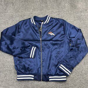 Denver Broncos Women's Full Zip Varsity Jacket Blue Satin NFL Football Size 3XL